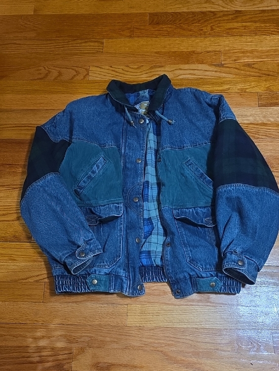 Current Seen Other - Men's Blue Denim Vintage Jacket with Plaid Lining
